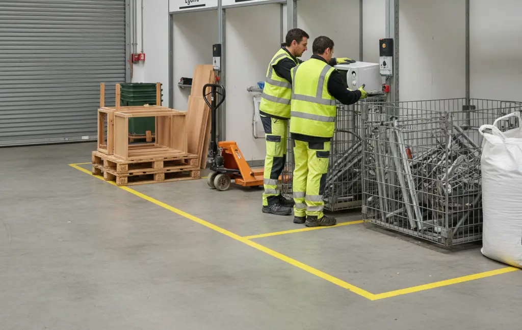 Clasificación de muebles y enseres por fracciones: madera, metal y RAEE en Guipúzcoa.